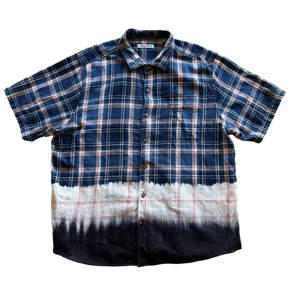 Tommy Bahama Button Down Short Sleeve Cotton Plaid Shirt Top Cruise Vacation